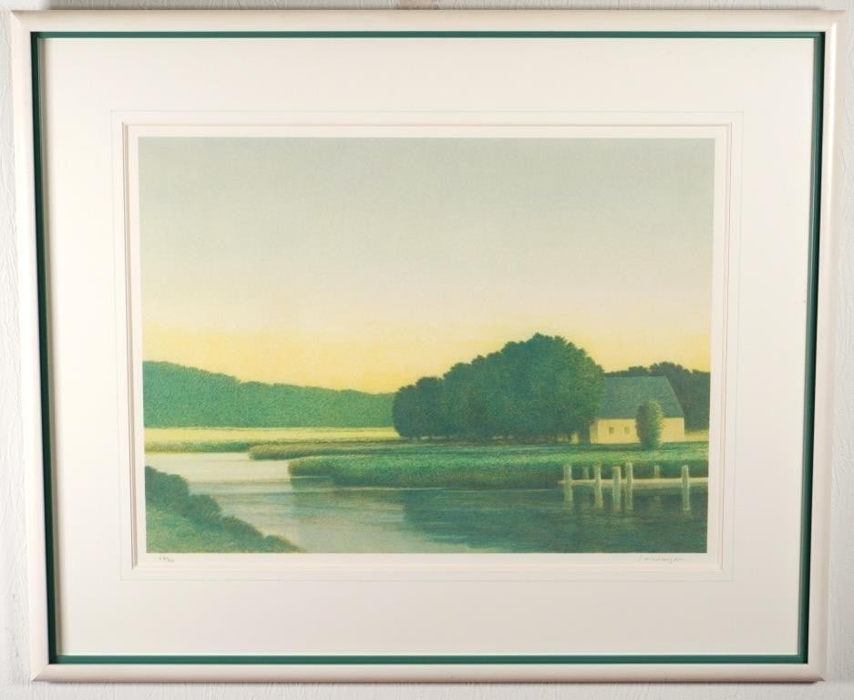 Signed Lithograph Print Art Framed Landscape River USA Wadlinton Sandy (1 of 8)
