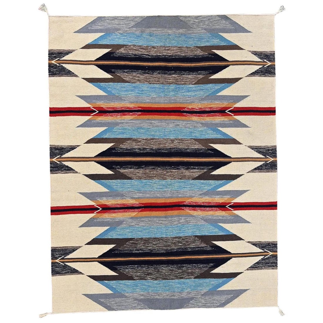 5'4"x6'10" Light Blue Southwest Geometric Design Flat Weave Hand Woven Wool: 5'4"x6'10" Light Blue Southwest Geometric Design Flat Weave Hand Woven Wool Hand-woven in Afghanistan, this 5'4"x6'10" light blue Southwest geometric design flat weave wool rug boasts a unique blend o