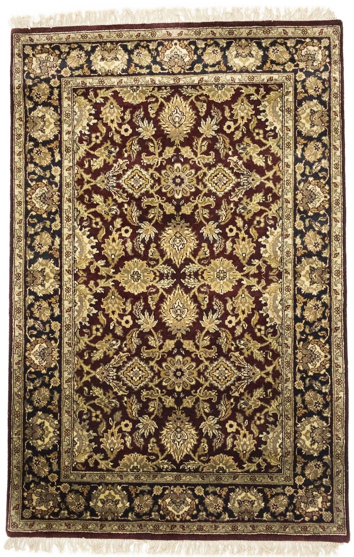 Handmade 4X6 Floral Thick Pile Agra Jaipur Oriental Rug Home Decor Carpet Hand-Knotted: Handmade 4X6 Floral Thick Pile Agra Jaipur Oriental Rug Home Decor Carpet Hand-Knotted Hand-knotted with wool, this 4'0 x 6'2 floral patterned rug boasts a thick, medium pile height of 0.25 inches, gi