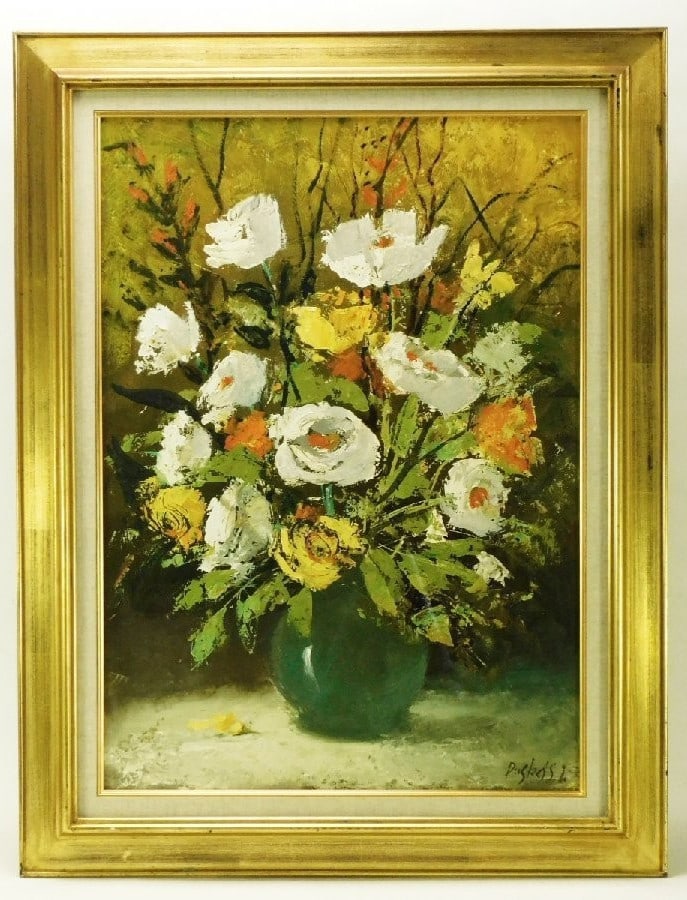 Imre Puskas Large Oil Painting Atelier Flowers Signed Hungarian Still Life Frame (1 of 9)