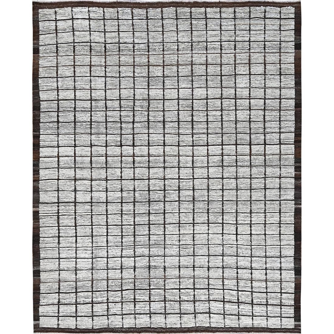 9'7"x11'8" White Moroccan Weave with Grid Design All Wool Hand Knotted Rug: 9'7"x11'8" White Moroccan Weave with Grid Design All Wool Hand Knotted Rug 9'7" x 11'8" White Moroccan Weave with Grid Design All Wool Hand Knotted Rug. This stunning, hand-knotted wool rug features a