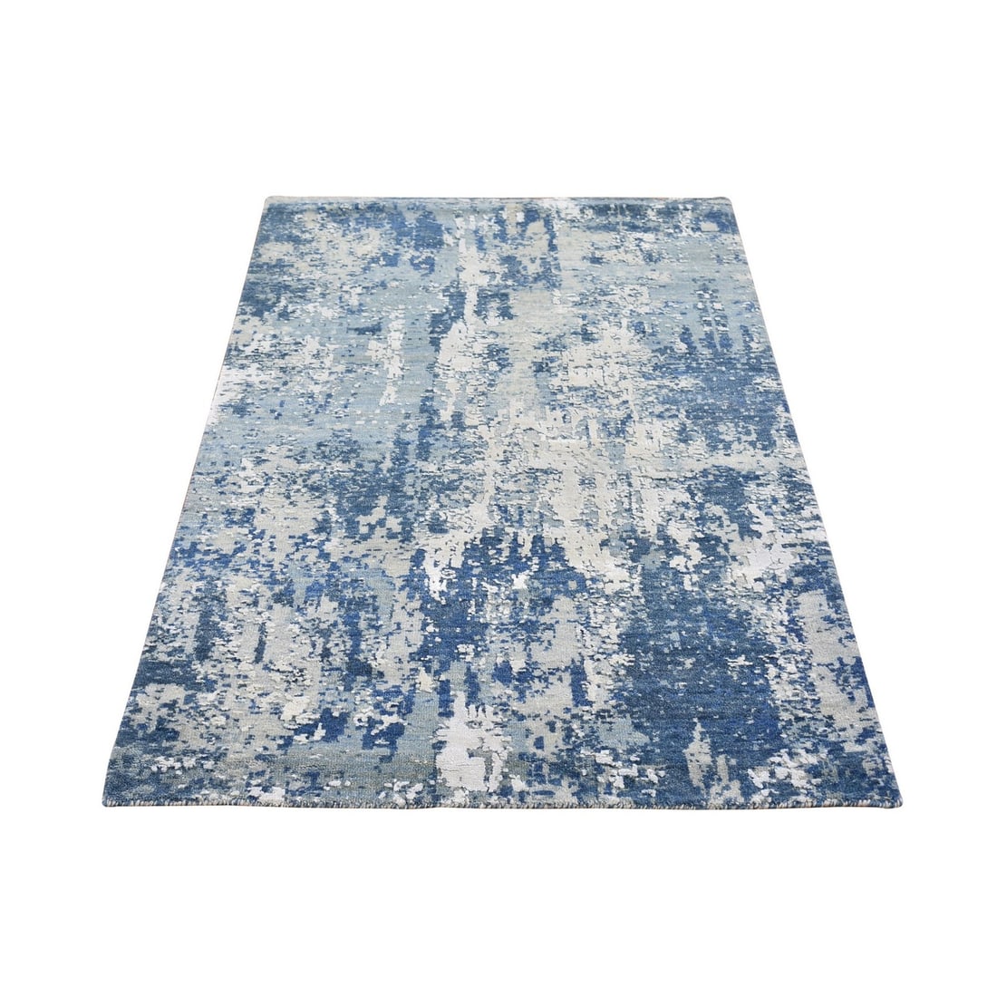 3'1"x5'3" Abstract Design Hi-low Pile Wool and Pure Silk Denser Weave Rug: 3'1"x5'3" Abstract Design Hi-low Pile Wool and Pure Silk Denser Weave Rug The 3'1"x5'3" Abstract Design Hi-low Pile Wool and Pure Silk Denser Weave Rug boasts a unique Oriental design, featuring a ble