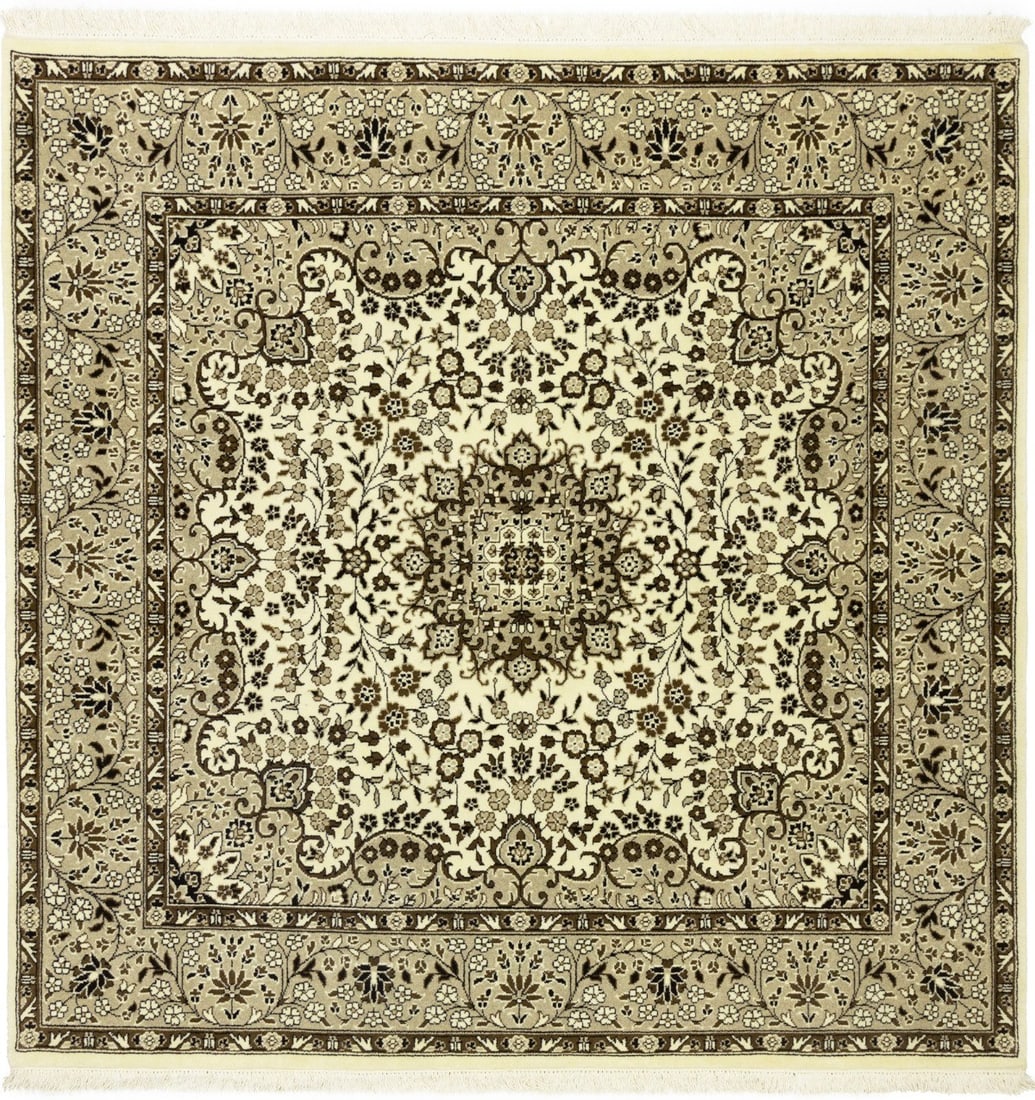 Handmade Floral Classic Kirman Wool Rug Oriental Square Home Decor Carpet 6X6 Ft Hand-Knotted: Handmade Floral Classic Kirman Wool Rug Oriental Square Home Decor Carpet 6X6 Ft Hand-Knotted Hand-knotted wool rug with a classic floral design, measuring 6'2 x 6'2 feet. Made from a combination of w