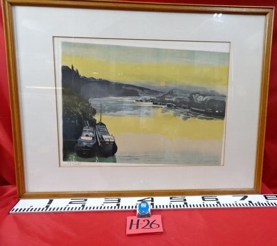 Mourlot Framed Roger Forissier Barges near Rouen Signed Lithograph (1 of 13)