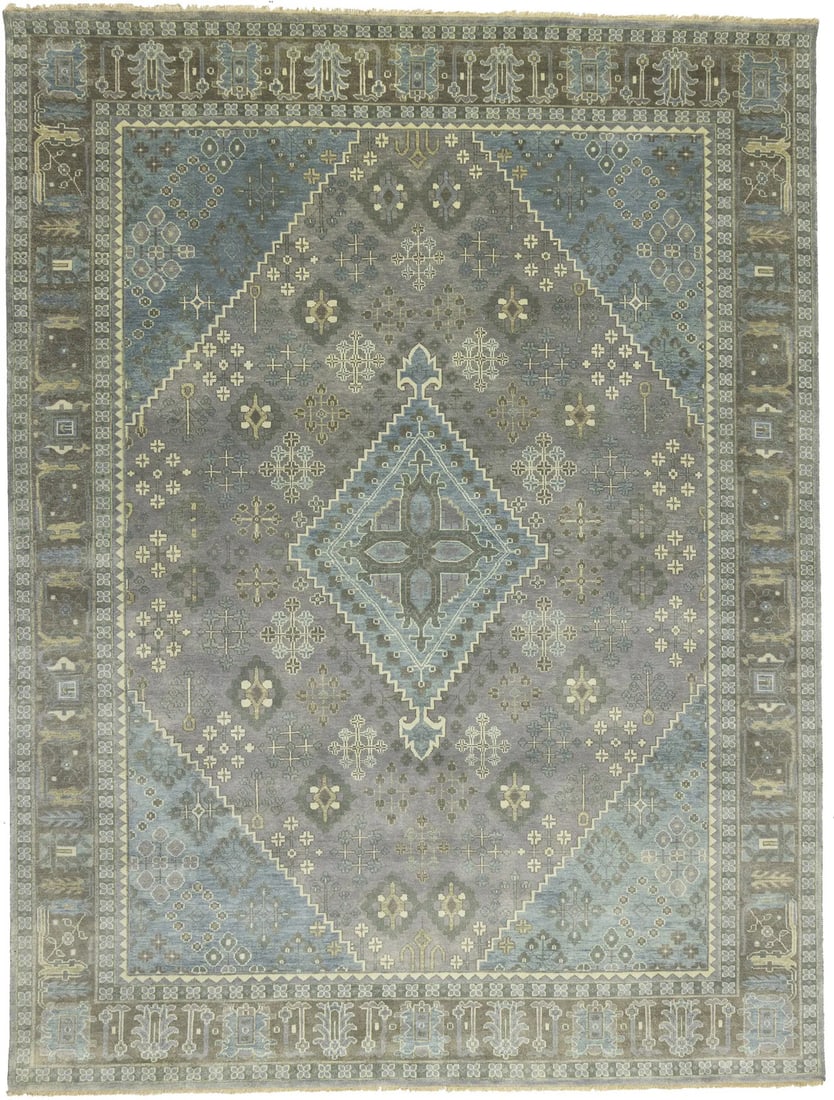 9X12 Ft Handmade Tribal Geometric Oriental Rug Muted Color Farmhouse Carpet Hand-Knotted: 9X12 Ft Handmade Tribal Geometric Oriental Rug Muted Color Farmhouse Carpet Hand-Knotted Hand-knotted in wool and cotton, this 9x12 ft Tribal Geometric Oriental rug boasts a unique, modern design with