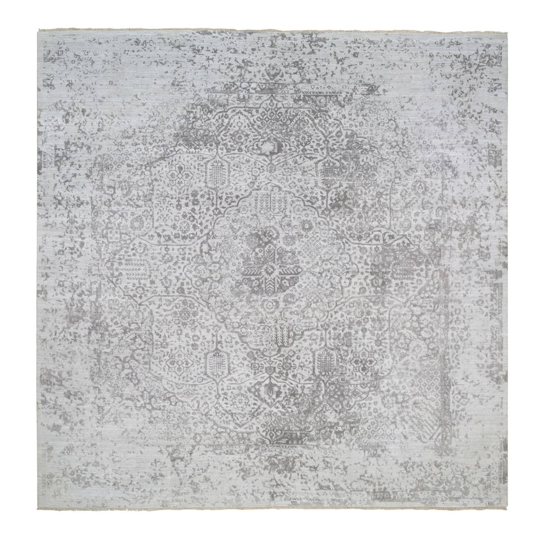 Broken Farsian Design Hand Knotted 12' Wool Silk Square Rug (1 of 11)