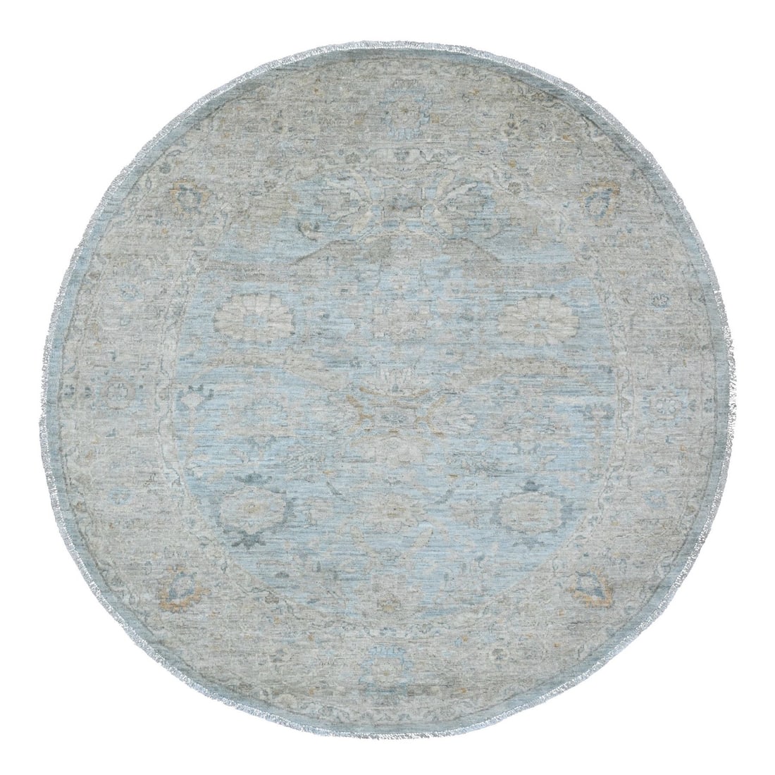 Blue Ziegler Mahal Design Round Wool Hand Knotted Rug 6'3" 6'3: Blue Ziegler Mahal Design Round Wool Hand Knotted Rug 6'3" 6'3 Blue Ziegler Mahal Design Round Wool Hand Knotted Rug 6'3" 6'3 is a stunning 100% wool hand-knotted rug with a beautiful blue color. Its 