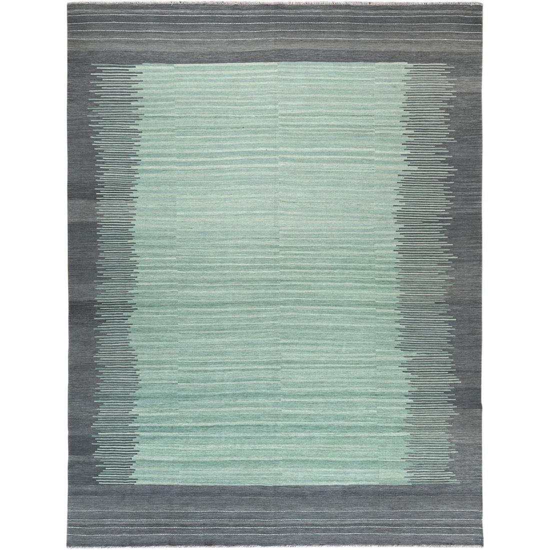 9'3"x12'1" Hand Woven Light Green Flat Weave Kilim Reversible Wool Rug: 9'3"x12'1" Hand Woven Light Green Flat Weave Kilim Reversible Wool Rug 9'3" x 12'1" Hand Woven Light Green Flat Weave Kilim Reversible Wool RugThis stunning, hand-woven kilim rug boasts a beautiful li