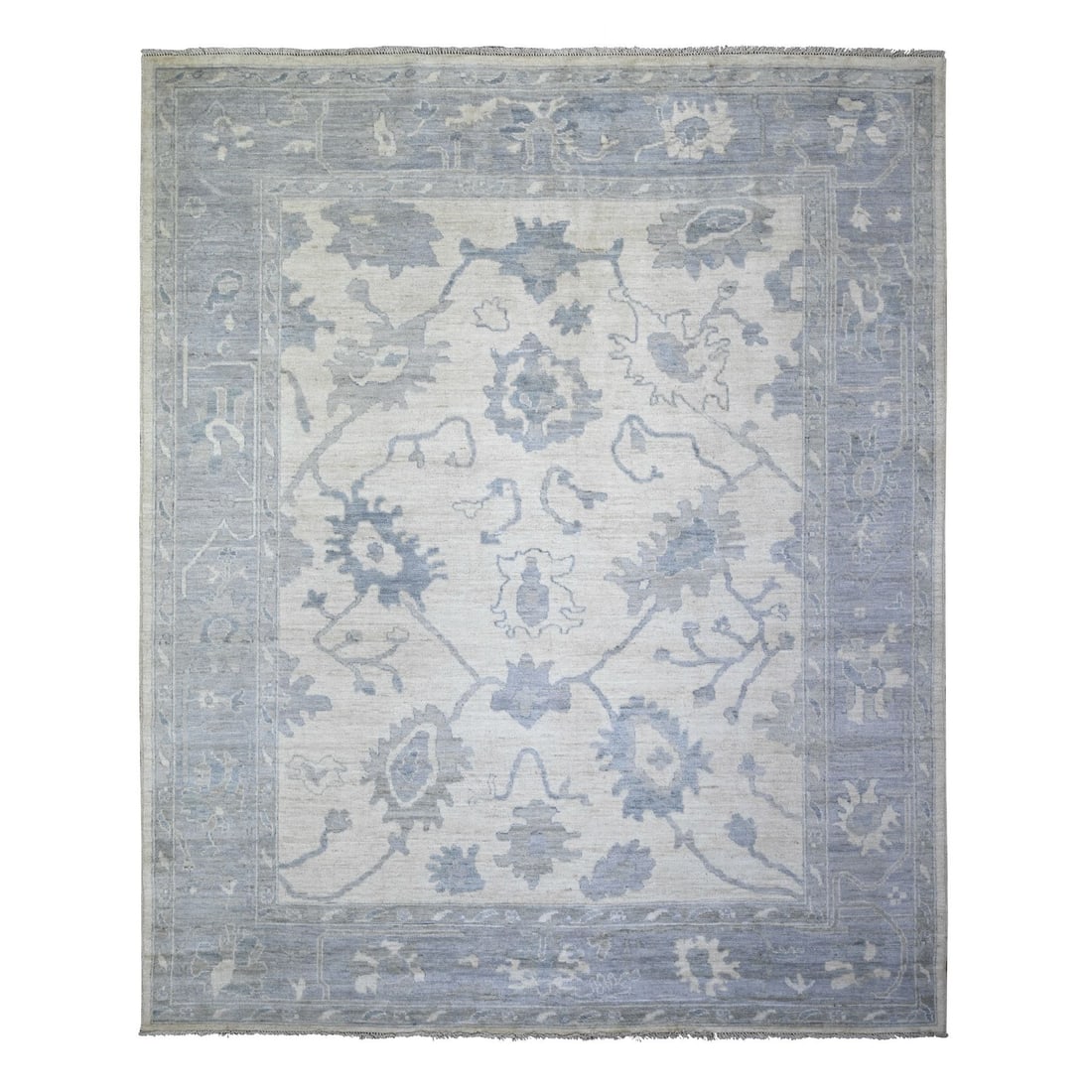 8'1"x9'8" Ivory Hand Knotted Afghan Angora Oushak Soft Wool Oriental Rug: 8'1"x9'8" Ivory Hand Knotted Afghan Angora Oushak Soft Wool Oriental Rug Soft and luxurious, this 8'1"x9'8" Ivory Hand Knotted Afghan Angora Oushak Wool Rug boasts a stunning ivory field with intricat