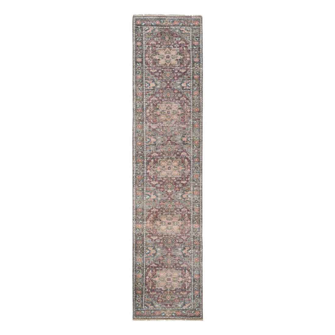 2'6"x11'9" Rosewood Red Heris Revival Soft Wool Hand Knotted Runner Rug: 2'6"x11'9" Rosewood Red Heris Revival Soft Wool Hand Knotted Runner Rug 100% wool, 141" long, and 30" wide, this Rosewood Red Heris Revival Soft Wool Hand Knotted Runner Rug boasts a striking red colo