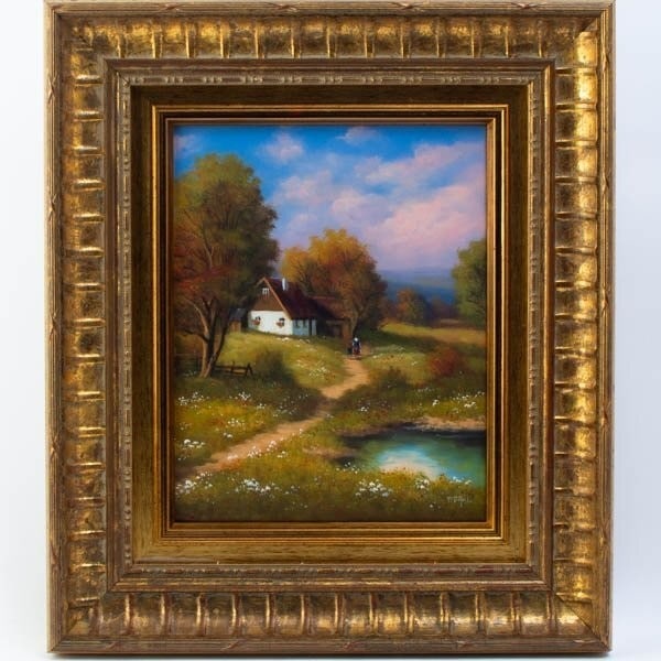 Oil Painting Country Landscape F2 Cottage Signed Paul Peter (1 of 6)
