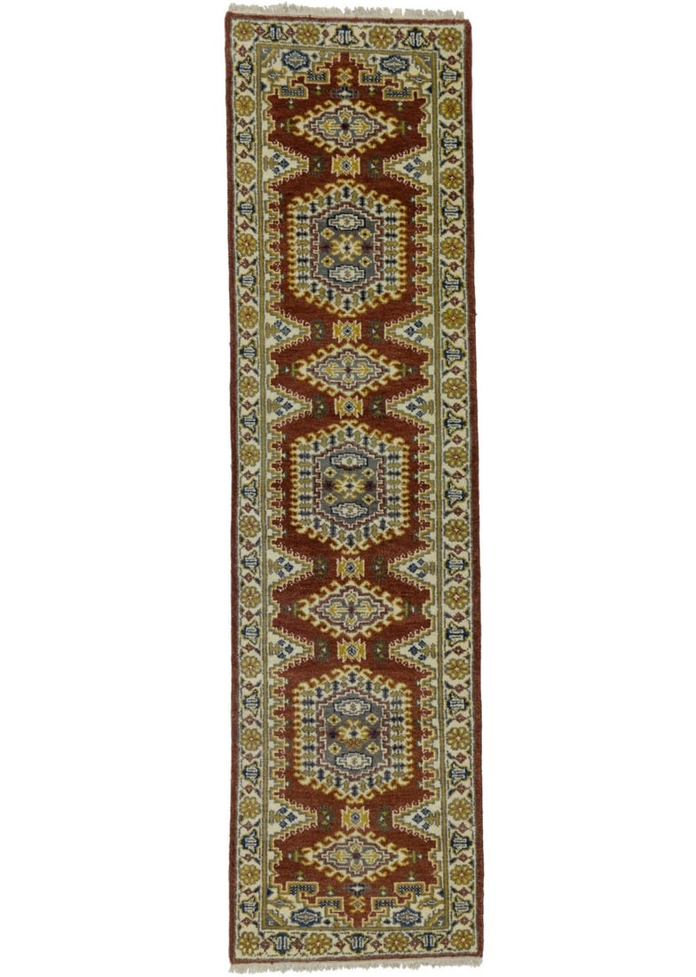 2'6 X 9'9 Ft Handmade Indo-Viss Runner Rug Tribal Oriental Carpet Hallway Decor Hand-Knotted: 2'6 X 9'9 Ft Handmade Indo-Viss Runner Rug Tribal Oriental Carpet Hallway Decor Hand-Knotted Hand-knotted with 110 knots per square inch, this 2'6 x 9'9 ft runner rug boasts a stunning geometric patte