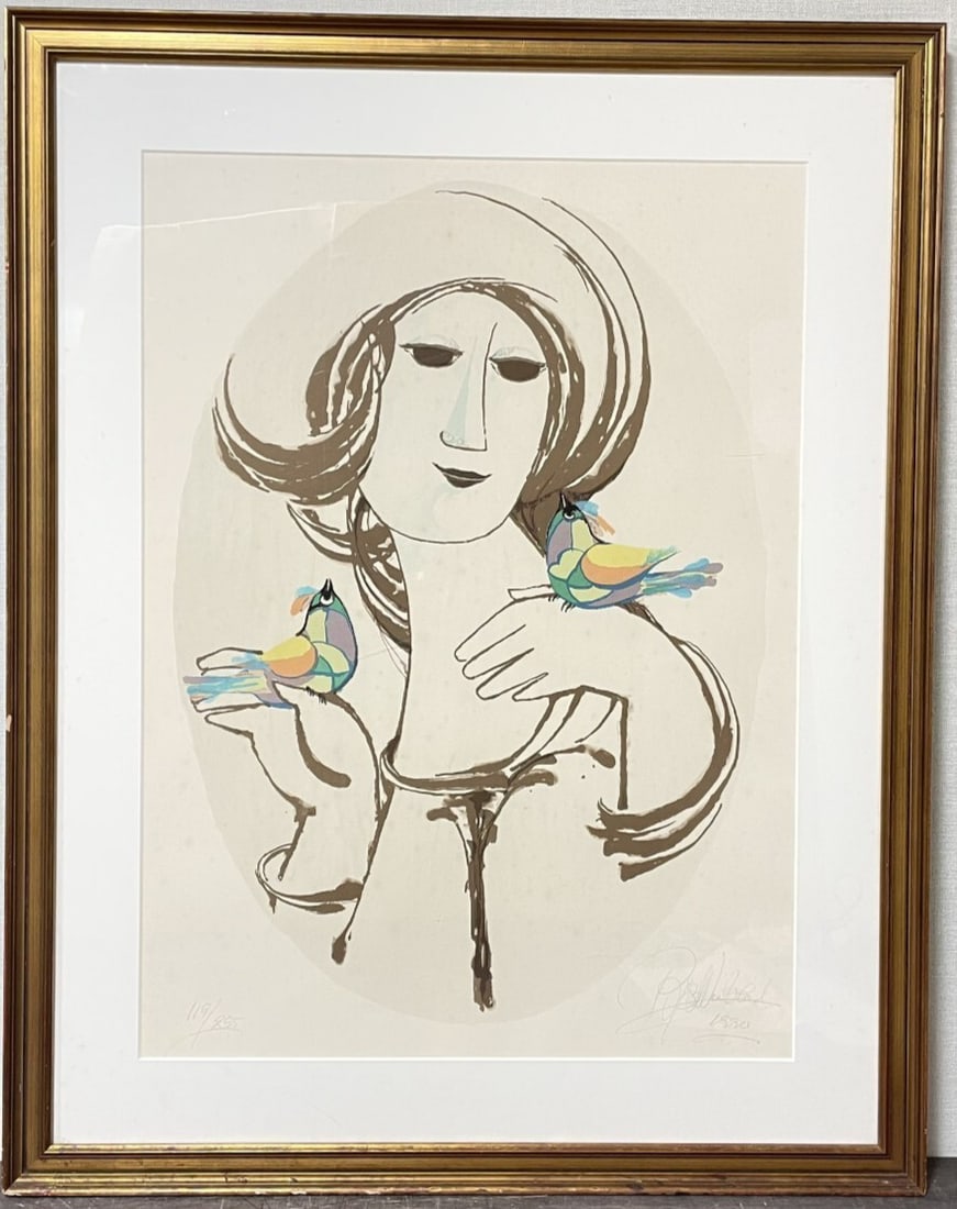 Woman Birds Framed Art Bjorn Wiinblad Signed 1990 Large Lithograph 113/ 255 (1 of 9)
