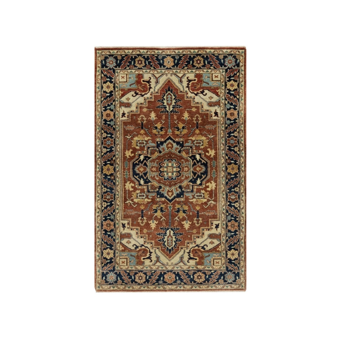 3'1"x5'2" Red Antiqued Fine Heriz Re-Creation New Zealand Wool Hand Knotted: 3'1"x5'2" Red Antiqued Fine Heriz Re-Creation New Zealand Wool Hand Knotted Red Antiqued Fine Heriz Re-Creation New Zealand Wool Hand Knotted Rug, 3'1"x5'2" - This stunning hand-knotted wool rug featu