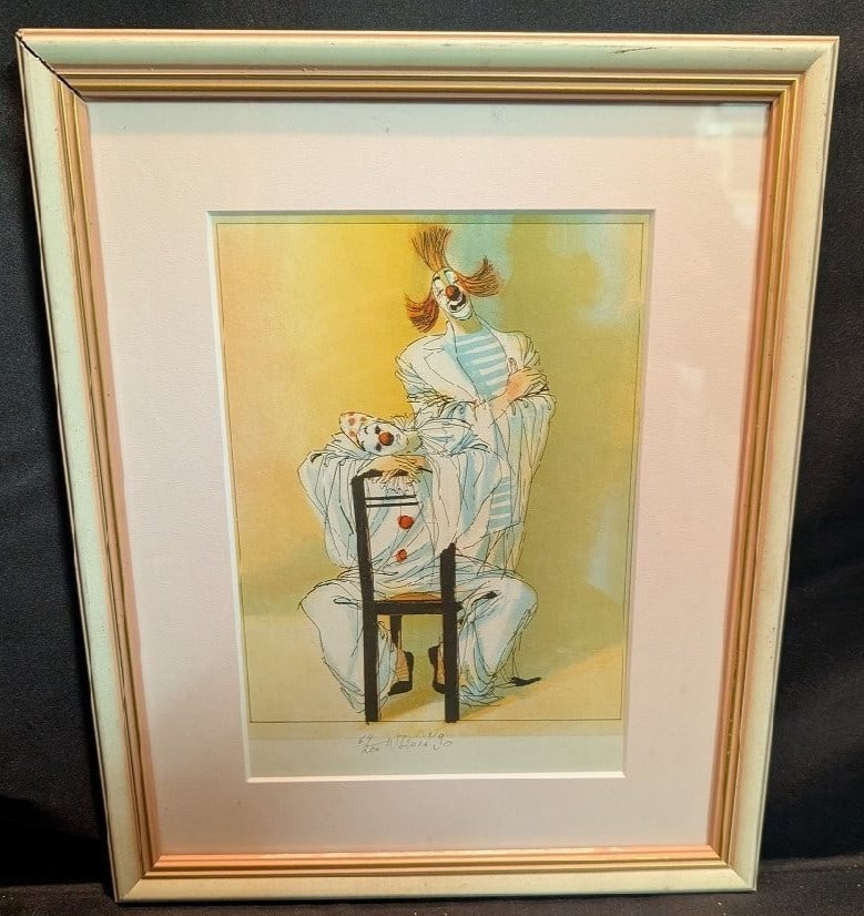 Karel Bene Dva Klauni Clown Lithograph Signed Czech Art Framed (1 of 9)