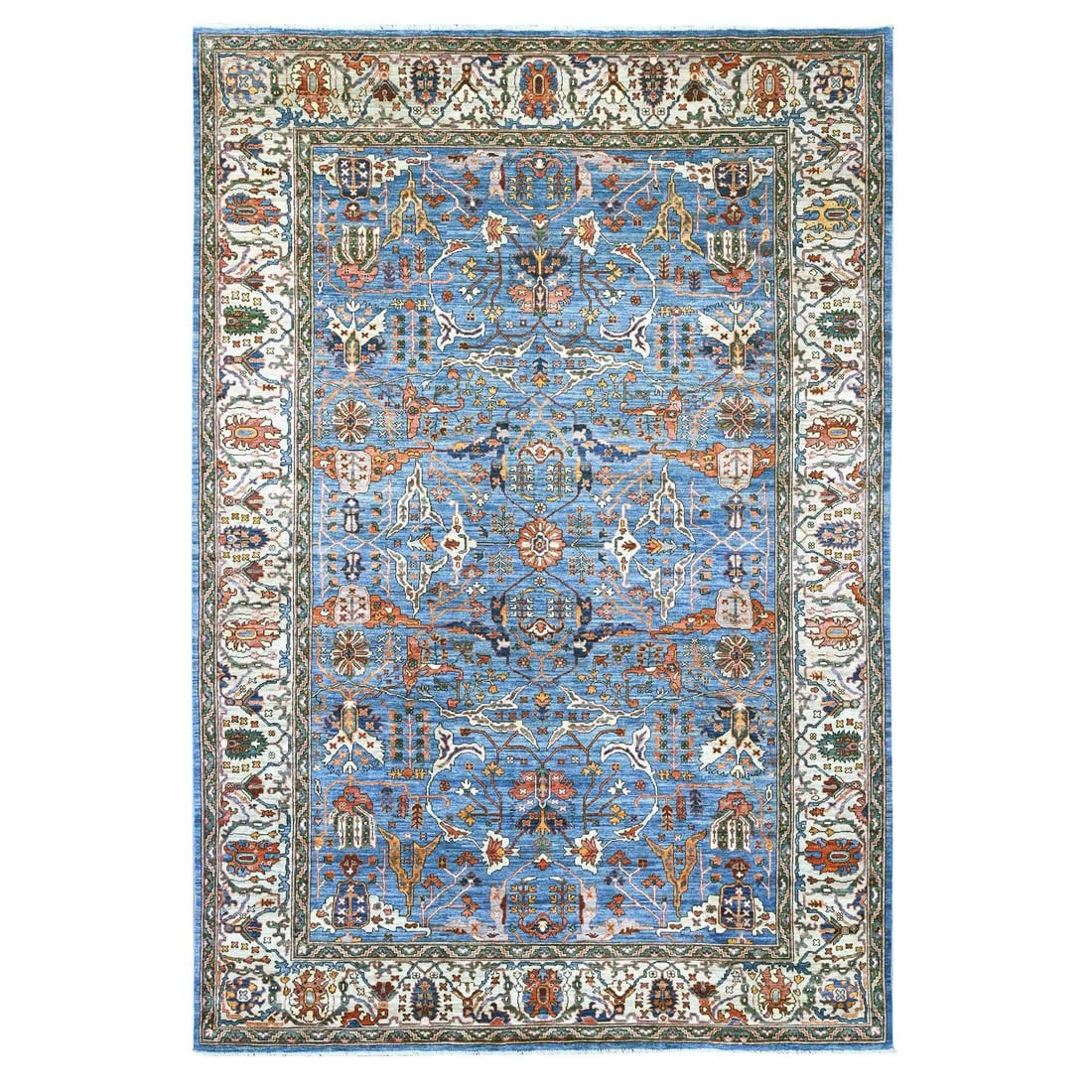 8'x11'8" Blue Peshawar with Bijar Garus Design Wool Hand Knotted Rug: 8'x11'8" Blue Peshawar with Bijar Garus Design Wool Hand Knotted Rug This stunning 8'x11'8" Blue Peshawar with Bijar Garus Design Wool Hand Knotted Rug boasts a rich, vibrant blue hue and intricate Bi