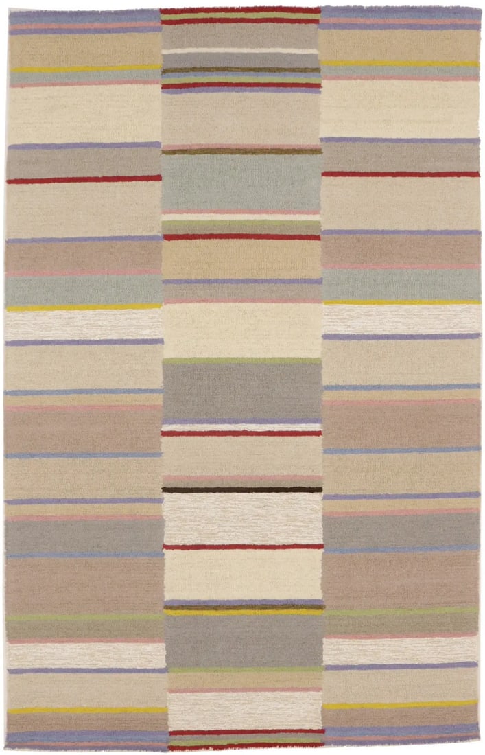 Hand-Tufted 5X8 Multicolored Stripes Style Rug Modern Wool Floor Decor Carpet Hand-Knotted: Hand-Tufted 5X8 Multicolored Stripes Style Rug Modern Wool Floor Decor Carpet Hand-Knotted Hand-tufted in modern style, this 5'0 X 8'0 multicolored stripes rug boasts a thick wool pile and cotton foun