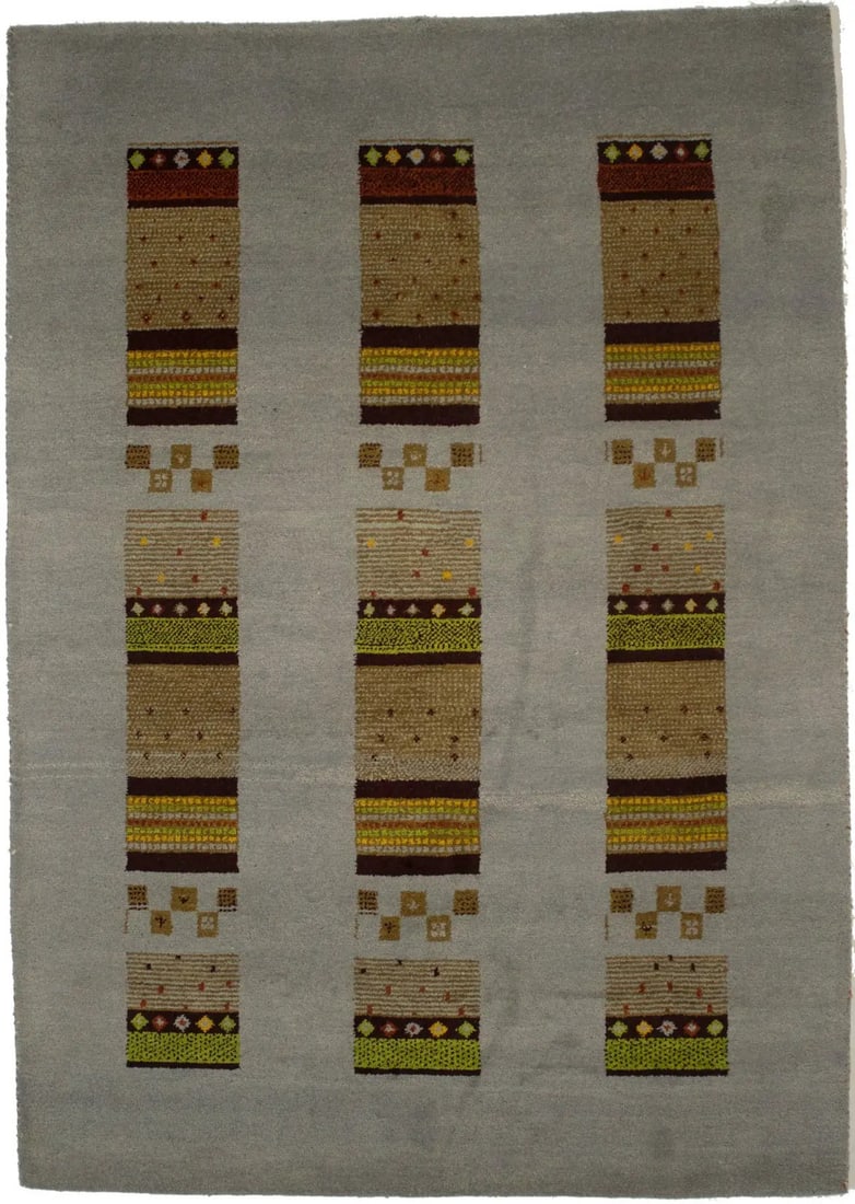 Contemporary Gray Indo-Gabbeh Oriental Rug Hand-Knotted Plush Carpet 6X8 Ft Hand-Knotted: Contemporary Gray Indo-Gabbeh Oriental Rug Hand-Knotted Plush Carpet 6X8 Ft Hand-Knotted Gray Beige Maroon Red Orange Hand-Knotted Wool Rug, 5'8 X 7'11. This 6x8 foot, hand-knotted wool rug boasts a m