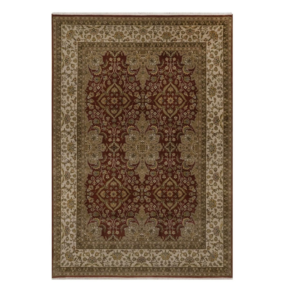 5'x7'2" Red Intricate Kishoon Revival New Zealand Wool 300 KPSI Hand Knotted: 5'x7'2" Red Intricate Kishoon Revival New Zealand Wool 300 KPSI Hand Knotted Red Intricate Kishoon Revival New Zealand Wool Hand-Knotted Rug. This stunning 5'0" x 7'2" rug boasts an all-over regional 