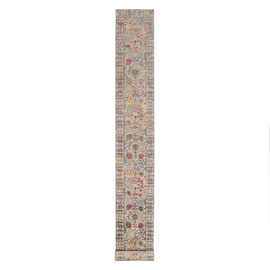2'6"x23'10" Beige Wool and Silk Hand Knotted Vase Design XL Runner Rug (1 of 8)