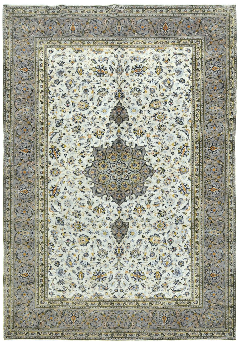 Vintage Hand-Knotted Wool Oriental Rug 8X11 Ft Cream Floral Dining Room Carpet Hand-Knotted: Vintage Hand-Knotted Wool Oriental Rug 8X11 Ft Cream Floral Dining Room Carpet Hand-Knotted Hand-knotted in traditional techniques, this 8x11 ft cream floral vintage wool rug boasts a classic floral p