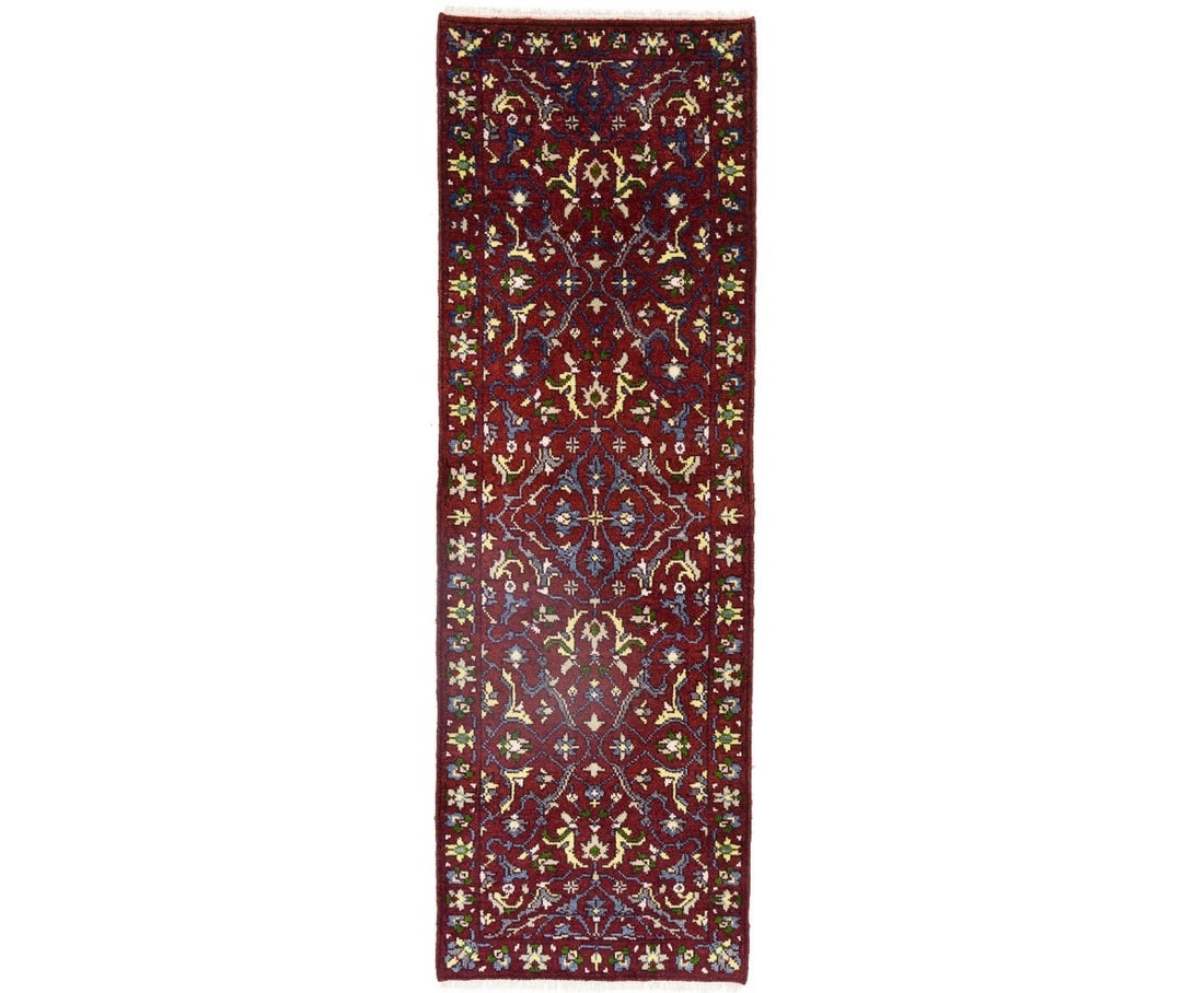 2'7 X 7'10 Handmade Maroon Floral Chobi Rug Oriental Kitchen Carpet 3X8 Ft Hand-Knotted: 2'7 X 7'10 Handmade Maroon Floral Chobi Rug Oriental Kitchen Carpet 3X8 Ft Hand-Knotted Hand-knotted with wool and cotton, this 2'7 x 7'10 maroon floral chobi rug boasts a modern tribal design. The ru
