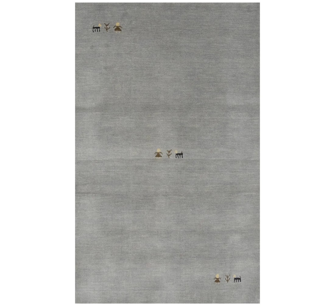 3X5 Handmade Gabbeh Rug Plush Tribal Pictorial Design Carpet Entryway Bedroom Hand-Knotted: 3X5 Handmade Gabbeh Rug Plush Tribal Pictorial Design Carpet Entryway Bedroom Hand-Knotted Gray Hand-Loomed Wool Gabbeh Rug with Modern Pictorial Design. This 3'1" x 4'11" handmade area rug boasts a u