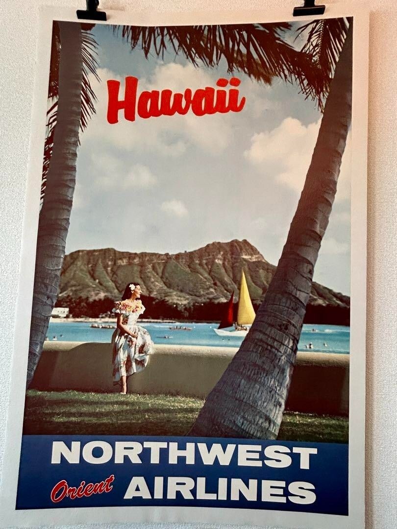 Vintage Original Poster Hawaii 1950s Rare Northwest Orient Airlines (1 of 7)
