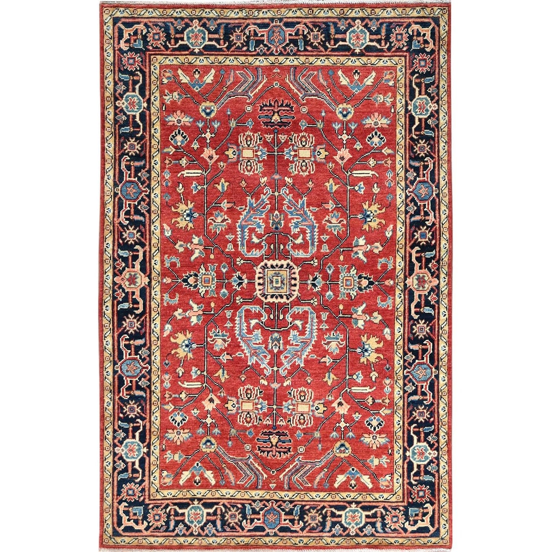 3'10"x6' Fire Brick Afghan Peshawar Heris Wool Hand Knotted Oriental Rug (1 of 7)