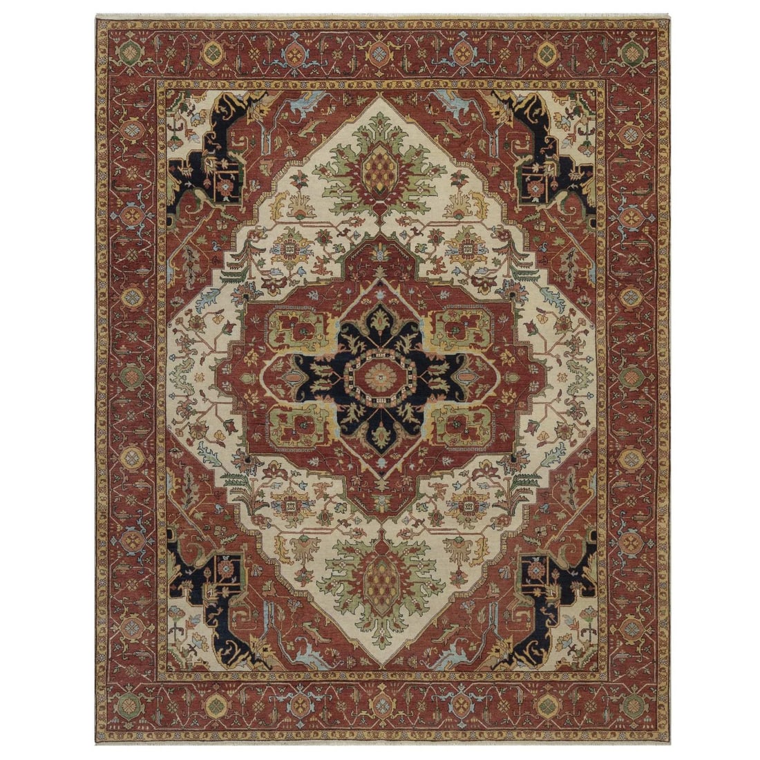 7'10"x9'10" Ivory Antiqued Heris Re-Creation Hand Knotted New Zealand Wool (1 of 11)