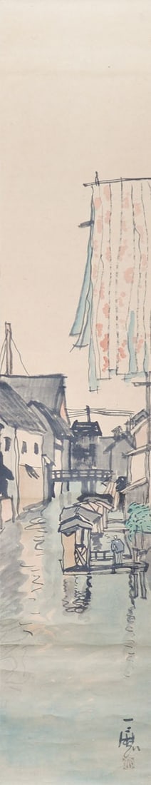 Oda Kazuma Japanese Woodblock Print Scroll View of Edobori Osaka Shin hanga: Oda Kazuma Japanese Woodblock Print Scroll View of Edobori Osaka Shin hanga Item Specifics: Artist: Oda Kazuma Subject: Osaka Landscape Edobori District Material: Paper and Silk Mounting Style: Japane
