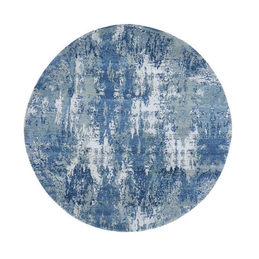 Blue Wool Round Silk Hand Knotted Rug 6'2" Pure Abstract Design: Blue Wool Round Silk Hand Knotted Rug 6'2" Pure Abstract Design Blue Wool Round Silk Hand Knotted Rug 6'2" Pure Abstract Design - A stunning 6'2" round rug featuring a beautiful pure abstract design i