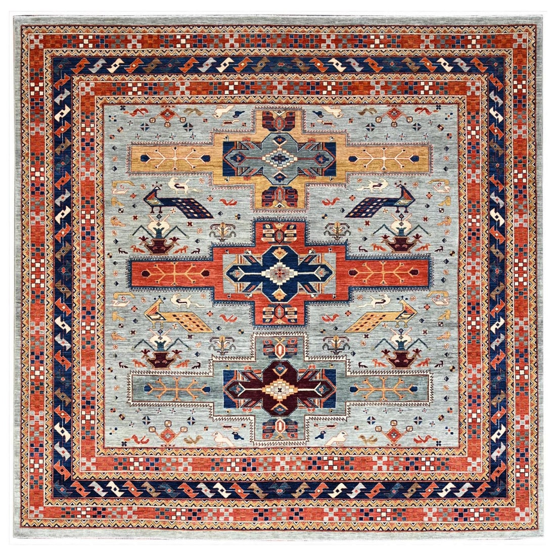 10'x10' Krypton Gray Caucasian Design Hand Knotted 200 KPSI Wool Rug: 10'x10' Krypton Gray Caucasian Design Hand Knotted 200 KPSI Wool Rug 100% Wool, 10'x10' Krypton Gray Caucasian Design Hand Knotted Rug. This stunning 10'x10' rug boasts a beautiful Krypton Gray Caucas