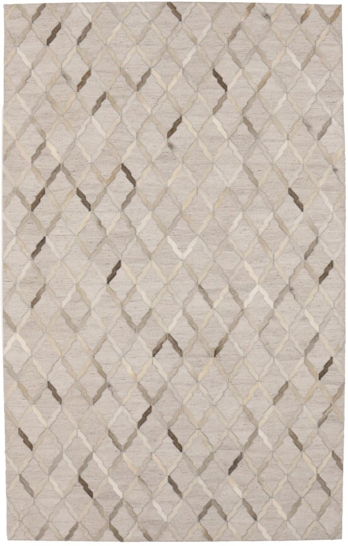 5X8 Handcrafted Silver Cowhide Rug Contemporary Design Modern Leather Carpet Hand-Knotted (1 of 16)