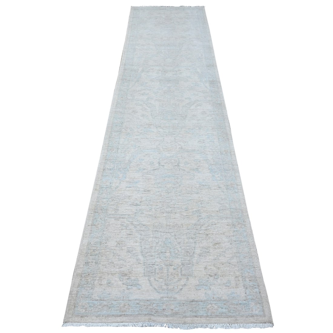 2'8"x11'1" Ivory Hand Knotted Pure Wool Washed Out Peshawar Runner Rug: 2'8"x11'1" Ivory Hand Knotted Pure Wool Washed Out Peshawar Runner Rug This stunning 2'8"x11'1" hand-knotted pure wool washout Peshawar runner rug boasts a beautiful ivory color and intricate oriental