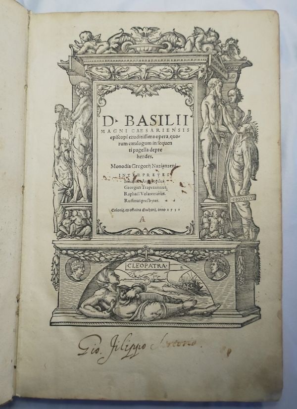 Binding Vellum Opera Titlepage Rare Holbein Cologne Basil of Caesarea: Binding Vellum Opera Titlepage Rare Holbein Cologne Basil of Caesarea Item Specifics: Binding: Vellum Language: Latin Special Attributes: Illustrated Author: Basil of Caesarea (St. Basil the Great ca.
