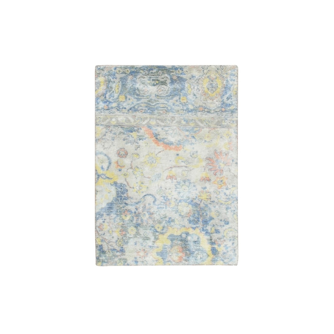 Oushak Design Hand Knotted Sample Rug 2'1"x2'10" Gray Pure Wool Silk (1 of 5)