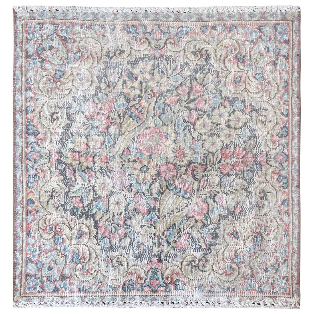 Colorful Farsian Rug Hand Knotted Old Square Worn Wool 1'9"x1'9 (1 of 7)