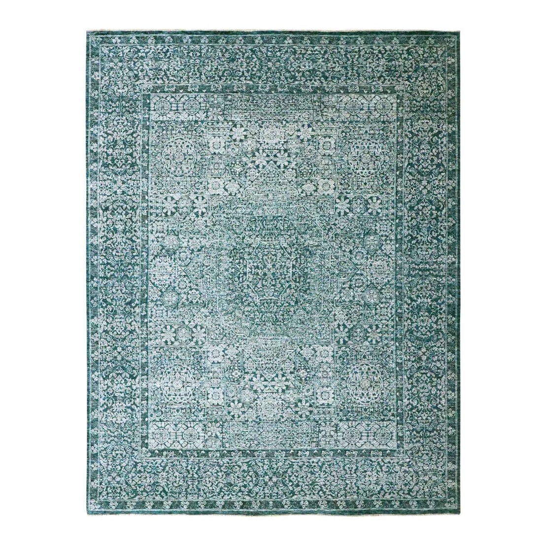 8'x10'3" Teal Green Pre Historic Mamluk Design Hand Knotted Pure Wool Rug (1 of 11)