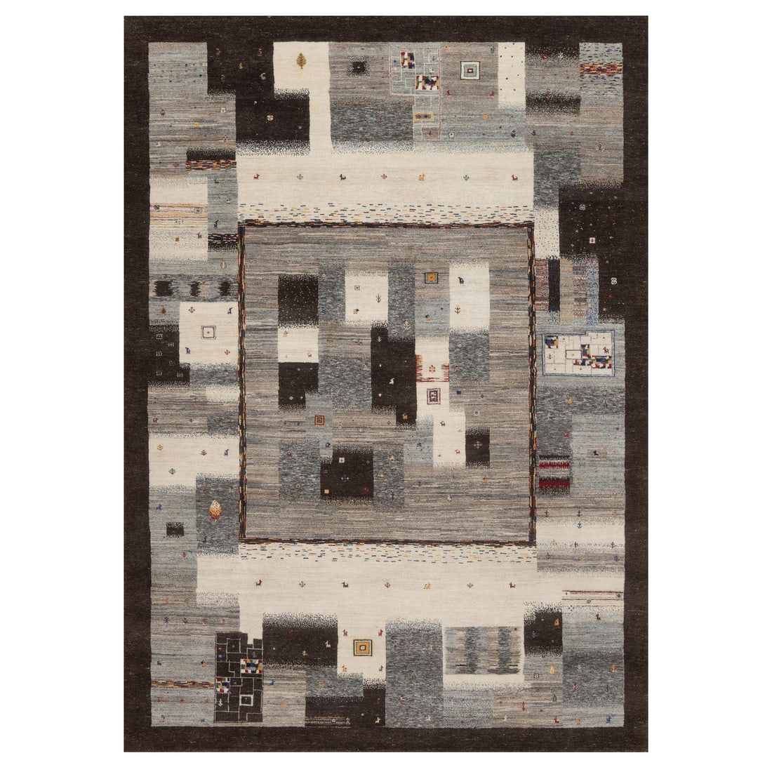 8'2"x11'6" Brown Modern Design Animal Figurines Wool Hand Knotted Rug (1 of 11)