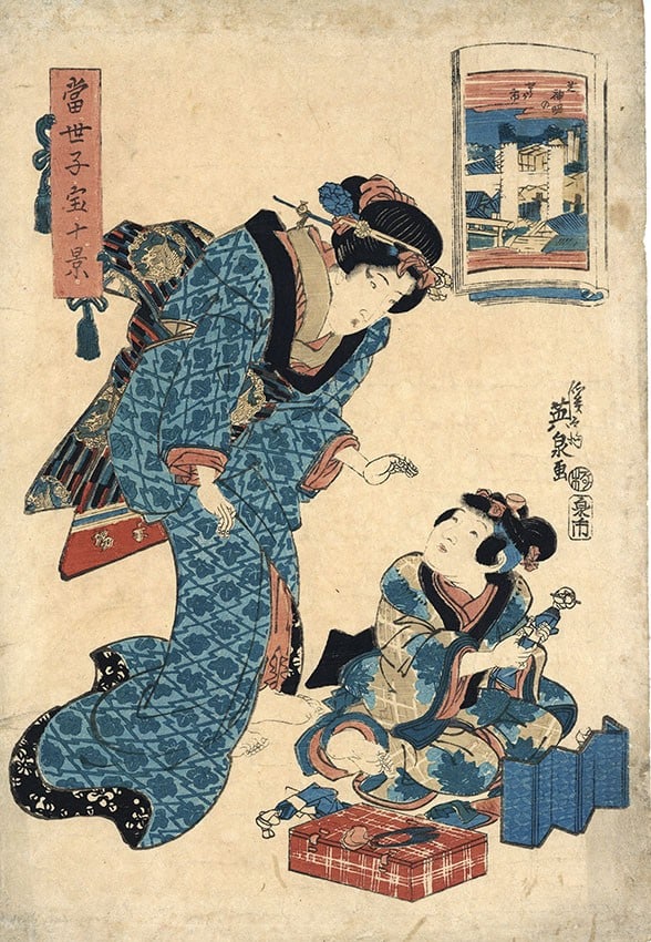 Woodblock Print Ten Views of Modern Children Keisai Eisen Ukiyo Edo Antique (1 of 8)