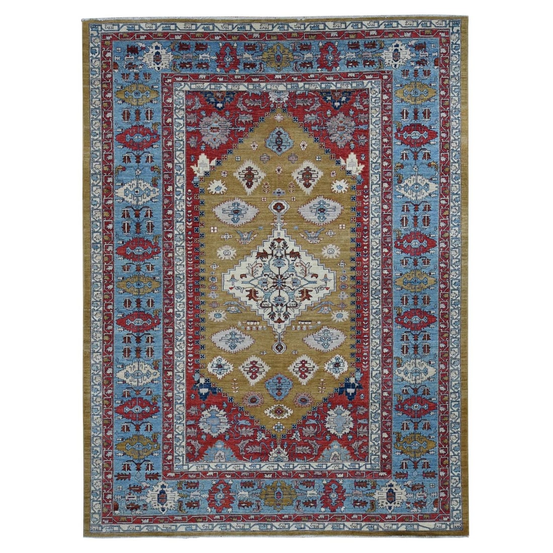 9'10"x13'10" Green Geometric Bookshaish Design Hand Knotted Pure Wool Rug: 9'10"x13'10" Green Geometric Bookshaish Design Hand Knotted Pure Wool Rug 9'10" x 13'10" Green Geometric Bookshelf Design Hand Knotted Pure Wool Rug, a stunning example of Afghan craftsmanship, boasts