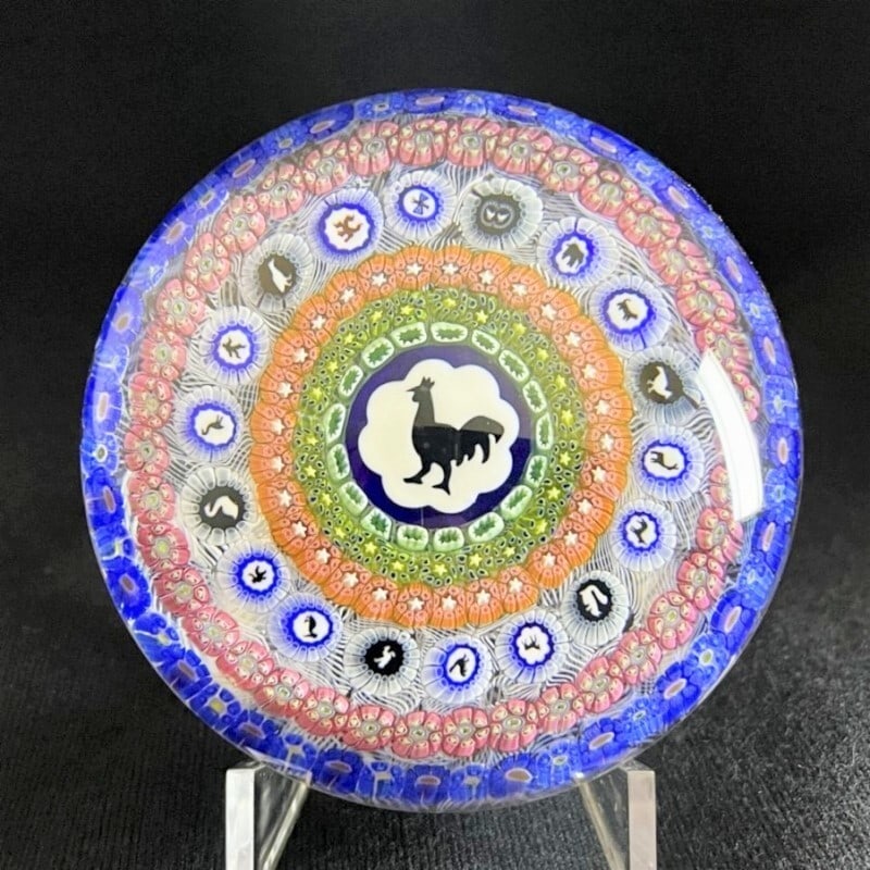 Baccarat Crystal Flower Big Size Millefiori Blue Glass 1971 Paperweight Antique (1 of 6)