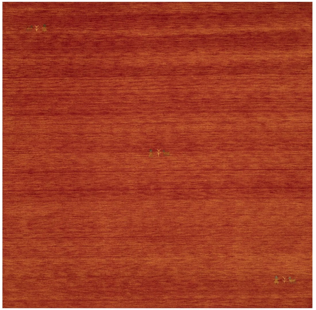 Orange-Red Gabbeh Modern Square Rug Wool Tribal Design Decor Carpet 6X6 Ft Hand-Knotted: Orange-Red Gabbeh Modern Square Rug Wool Tribal Design Decor Carpet 6X6 Ft Hand-Knotted Hand-knotted in wool, this vibrant 6x6 ft orange-red Gabbeh modern square rug boasts a striking pictorial design