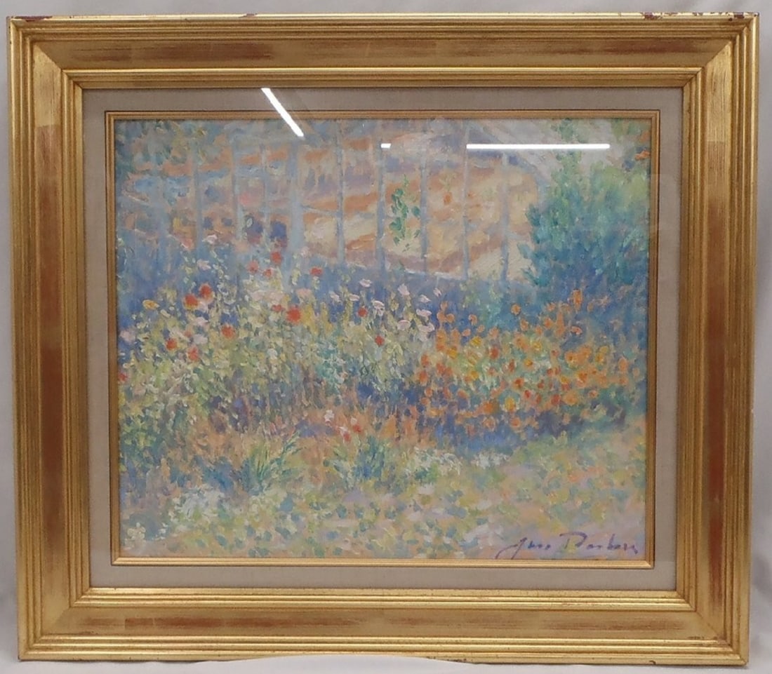 Jan Parker Flowers by the Greenhouse 1985 Signed Original Oil Painting (1 of 10)
