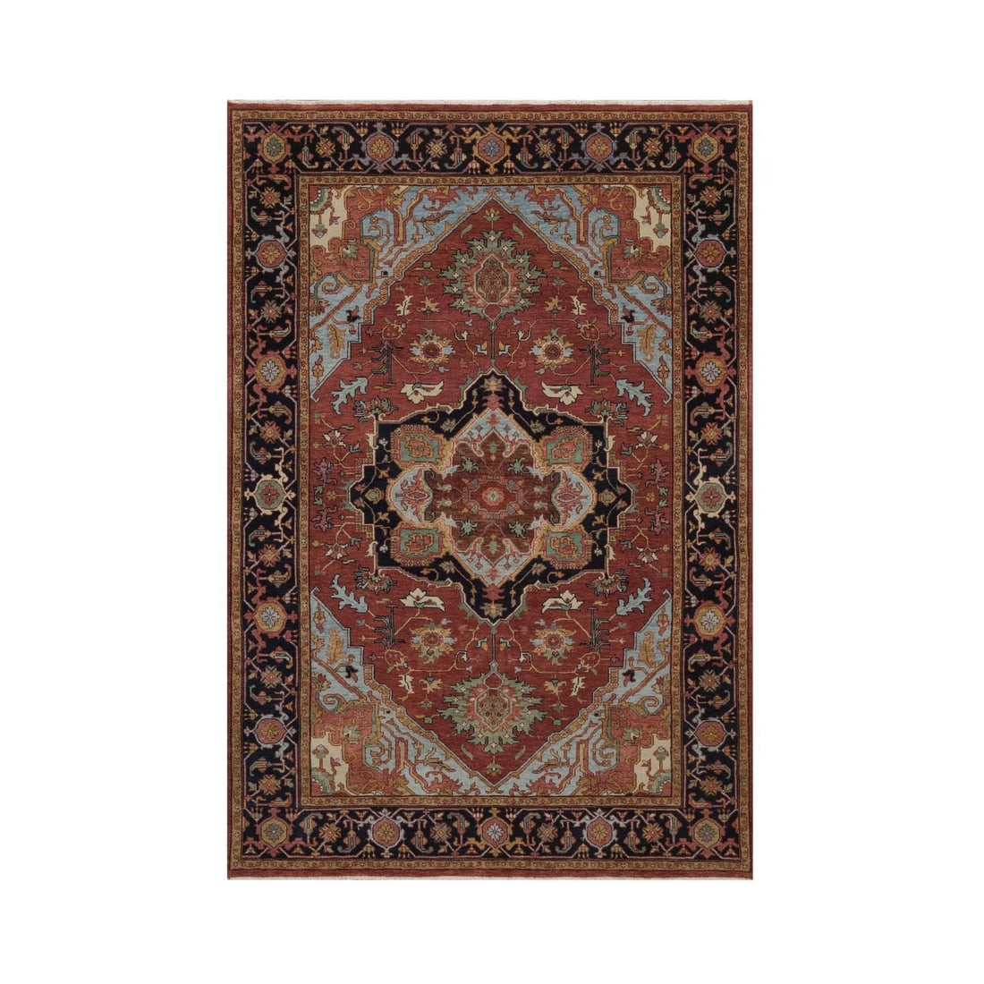 5'x7'4" Red Antiqued Fine Heris Re-Creation Hand Knotted New Zealand Wool: 5'x7'4" Red Antiqued Fine Heris Re-Creation Hand Knotted New Zealand Wool This stunning 5'x7'4" Red Antiqued Fine Heris Re-Creation Hand Knotted New Zealand Wool rug boasts a beautiful medallion regio