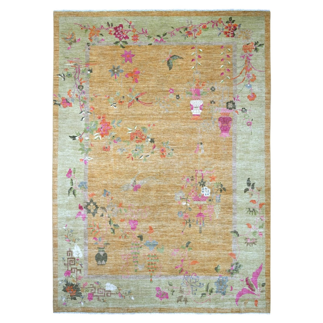9'10"x13'6" Brown Chinese Art Deco Inspired Peshawar Hand Knotted Wool Rug: 9'10"x13'6" Brown Chinese Art Deco Inspired Peshawar Hand Knotted Wool Rug 9'10" x 13'6" Brown Chinese Art Deco Inspired Peshawar Hand Knotted Wool Rug. This stunning, hand-knotted wool rug boasts a r