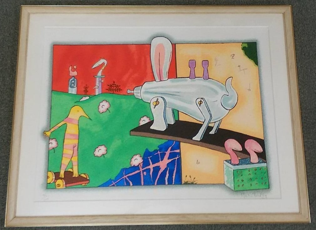 Martin Bradley Glass Figures in a Landscape Lithograph 36/ 100 Signed Modern (1 of 9)