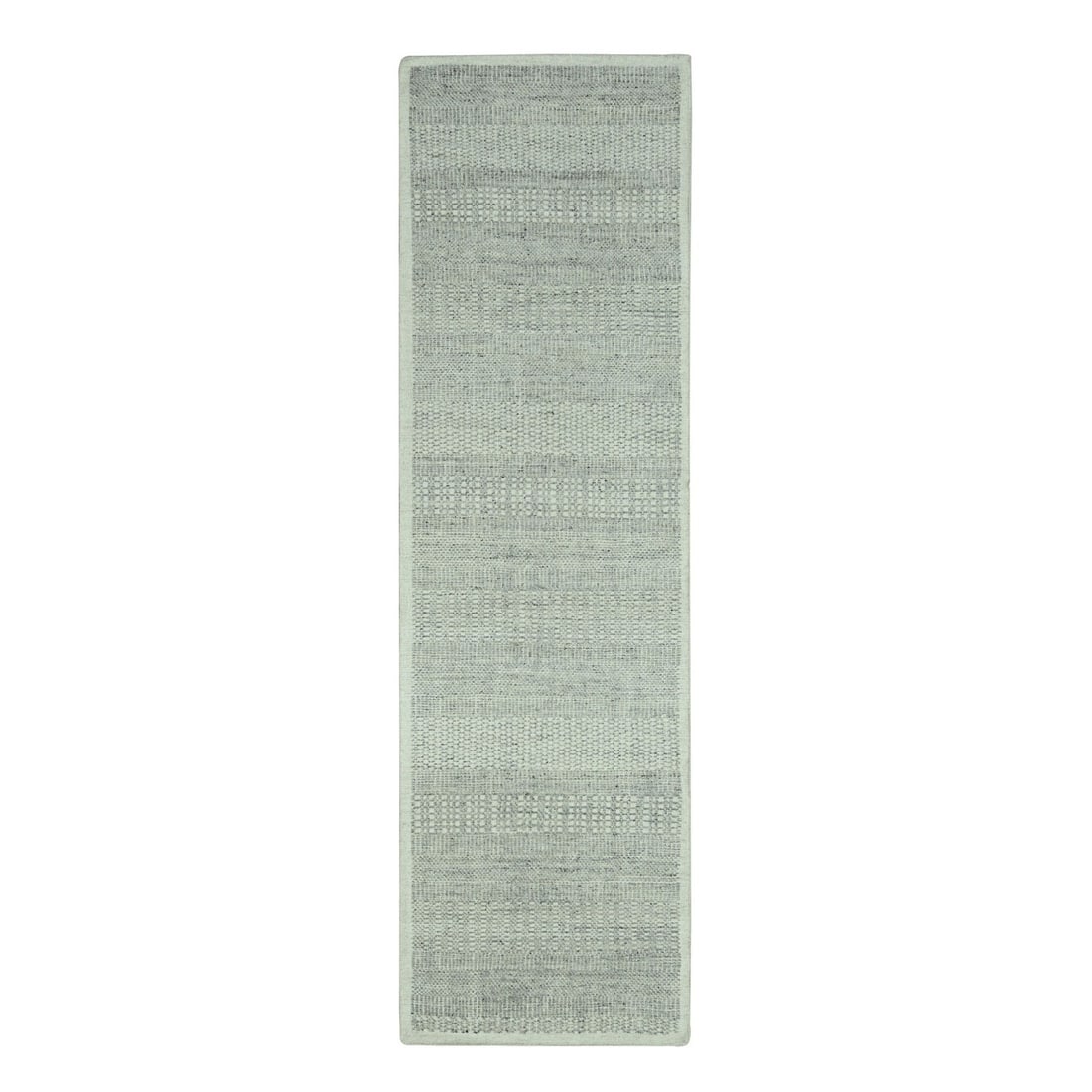 2'6"x8'1" Gray Hand Knotted Rug 100% Wool Oxidized Grass Design Runner: 2'6"x8'1" Gray Hand Knotted Rug 100% Wool Oxidized Grass Design Runner This stunning 2'6"x8'1" gray hand knotted wool rug features an oxidized grass design in a modern style, showcasing the beauty of 