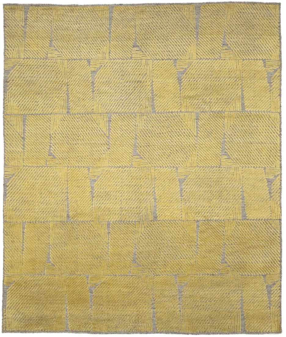 Handmade Modern Geometric Design High-Low Relief Oriental Rug Carpet 8X10 Ft Hand-Knotted: Handmade Modern Geometric Design High-Low Relief Oriental Rug Carpet 8X10 Ft Hand-Knotted Hand-knotted in wool, this 8x10 ft high-low relief modern geometric design rug boasts a unique blend of beige 